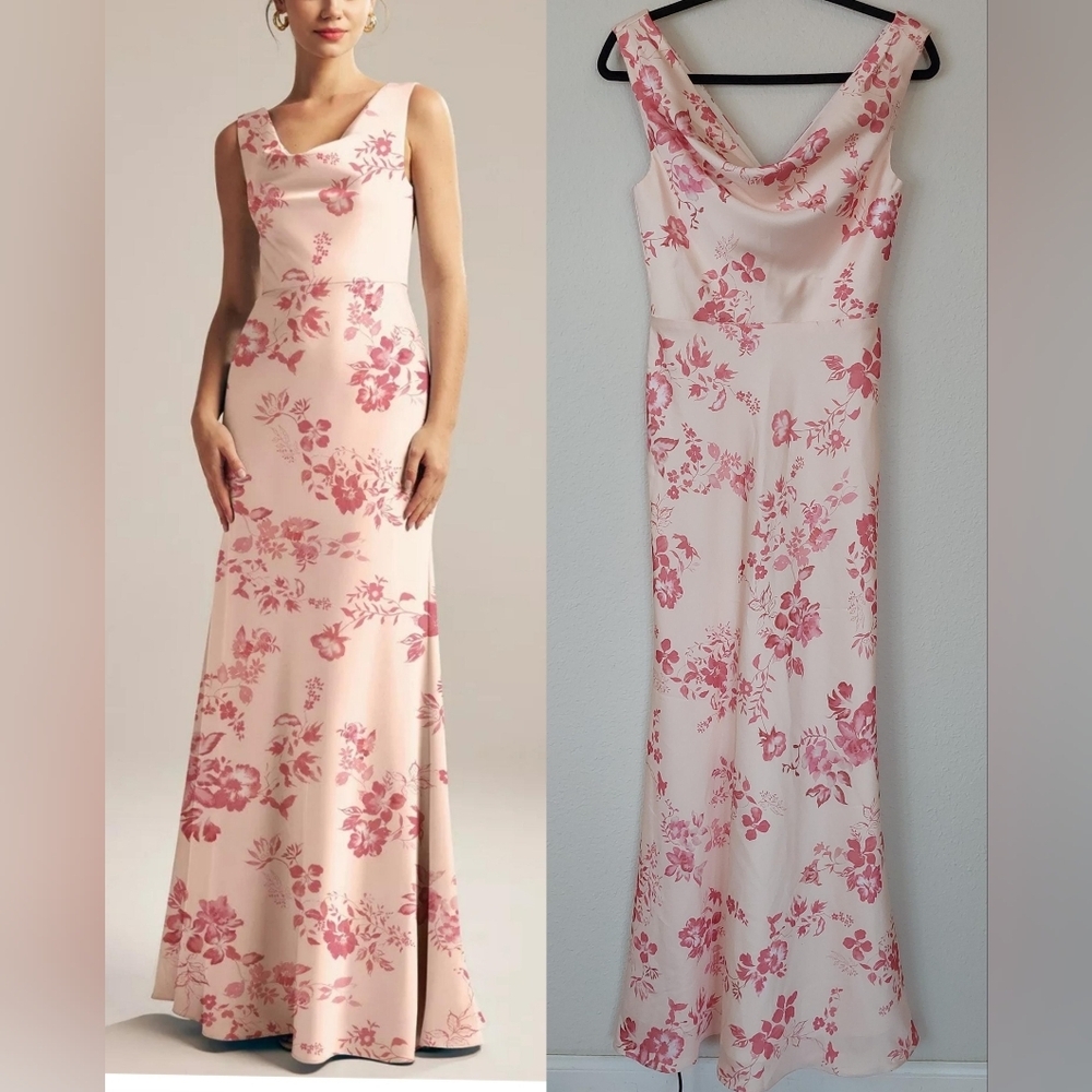 David's Bridal Maura Pink Cherry Blossom Maxi Dress Size 2 Wedding Bridesmaid